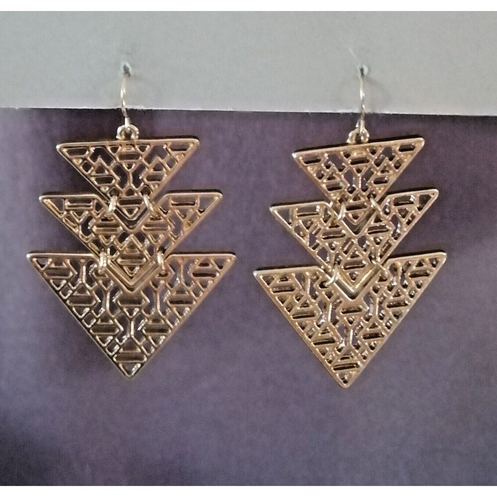 Layer Dangle Earrings Gold Tone BOHO Statement